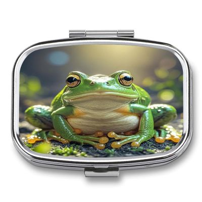 Cute FrogMetal Pill Box 3-Compartment Portable Medication Boxs Compact Pill Case for Travel Vitamins Pill Organizer Daily Medication Storage Box