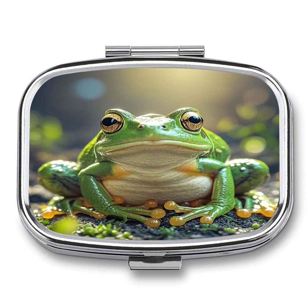 Cute FrogMetal Pill Box 3-Compartment Portable Medication Boxs Compact Pill Case for Travel Vitamins Pill Organizer Daily Medication Storage Box