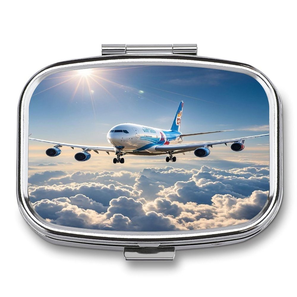 Airplane PatternsMetal Pill Box 3-Compartment Portable Medication Boxs Compact Pill Case for Travel Vitamins Pill Organizer Daily Medication Storage Box