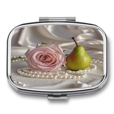 Rose and PearlsMetal Pill Box 3-Compartment Portable Medication Boxs Compact Pill Case for Travel Vitamins Pill Organizer Daily Medication Storage Box
