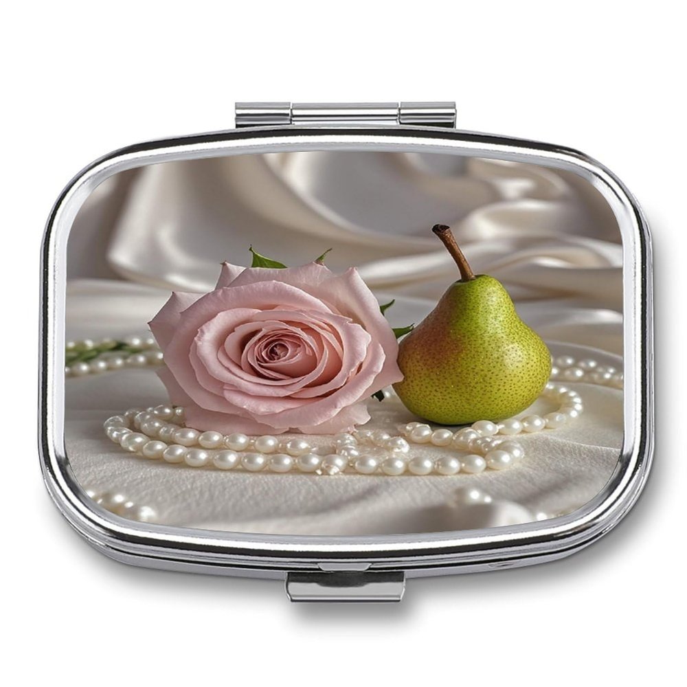 Rose and PearlsMetal Pill Box 3-Compartment Portable Medication Boxs Compact Pill Case for Travel Vitamins Pill Organizer Daily Medication Storage Box
