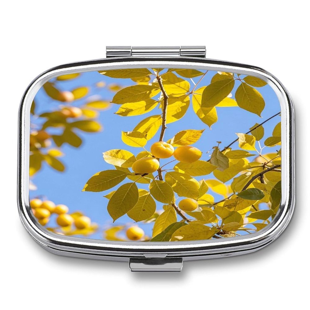 Lemon TreeMetal Pill Box 3-Compartment Portable Medication Boxs Compact Pill Case for Travel Vitamins Pill Organizer Daily Medication Storage Box