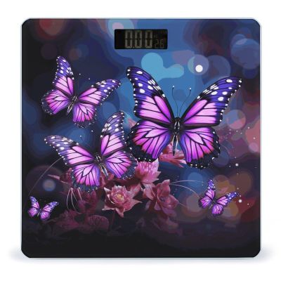 Purple Butterflies Bathroom Scale Ultra-Bright Liquid Crystal Screen Weight Scale Accurate Bathroom Body Scales for Body Weight Bathroom Pet Home Bedroom Gift-Giving