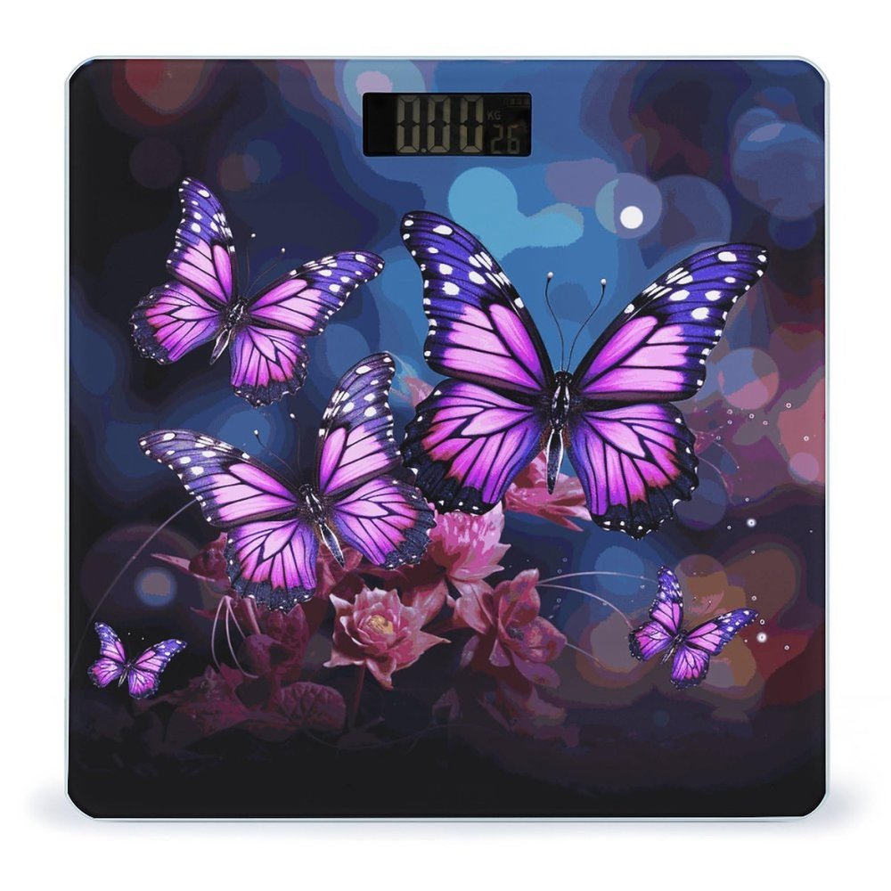 Purple Butterflies Bathroom Scale Ultra-Bright Liquid Crystal Screen Weight Scale Accurate Bathroom Body Scales for Body Weight Bathroom Pet Home Bedroom Gift-Giving