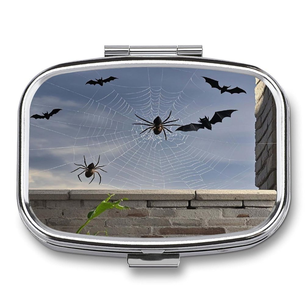 Black Ghost BatMetal Pill Box 3-Compartment Portable Medication Boxs Compact Pill Case for Travel Vitamins Pill Organizer Daily Medication Storage Box