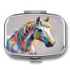 Horse PatternMetal Pill Box 3-Compartment Portable Medication Boxs Compact Pill Case for Travel Vitamins Pill Organizer Daily Medication Storage Box view 1
