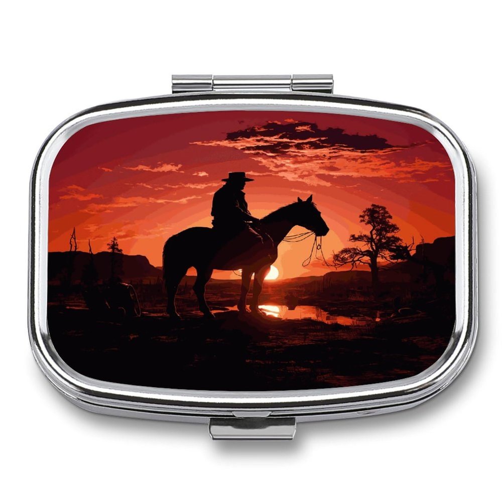 Cowboy WestMetal Pill Box 3-Compartment Portable Medication Boxs Compact Pill Case for Travel Vitamins Pill Organizer Daily Medication Storage Box