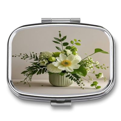 Green Floral DesignMetal Pill Box 3-Compartment Portable Medication Boxs Compact Pill Case for Travel Vitamins Pill Organizer Daily Medication Storage Box