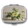 Green Floral DesignMetal Pill Box 3-Compartment Portable Medication Boxs Compact Pill Case for Travel Vitamins Pill Organizer Daily Medication Storage Box