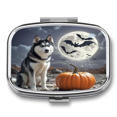 Animals in The MoonlightMetal Pill Box 3-Compartment Portable Medication Boxs Compact Pill Case for Travel Vitamins Pill Organizer Daily Medication Storage Box