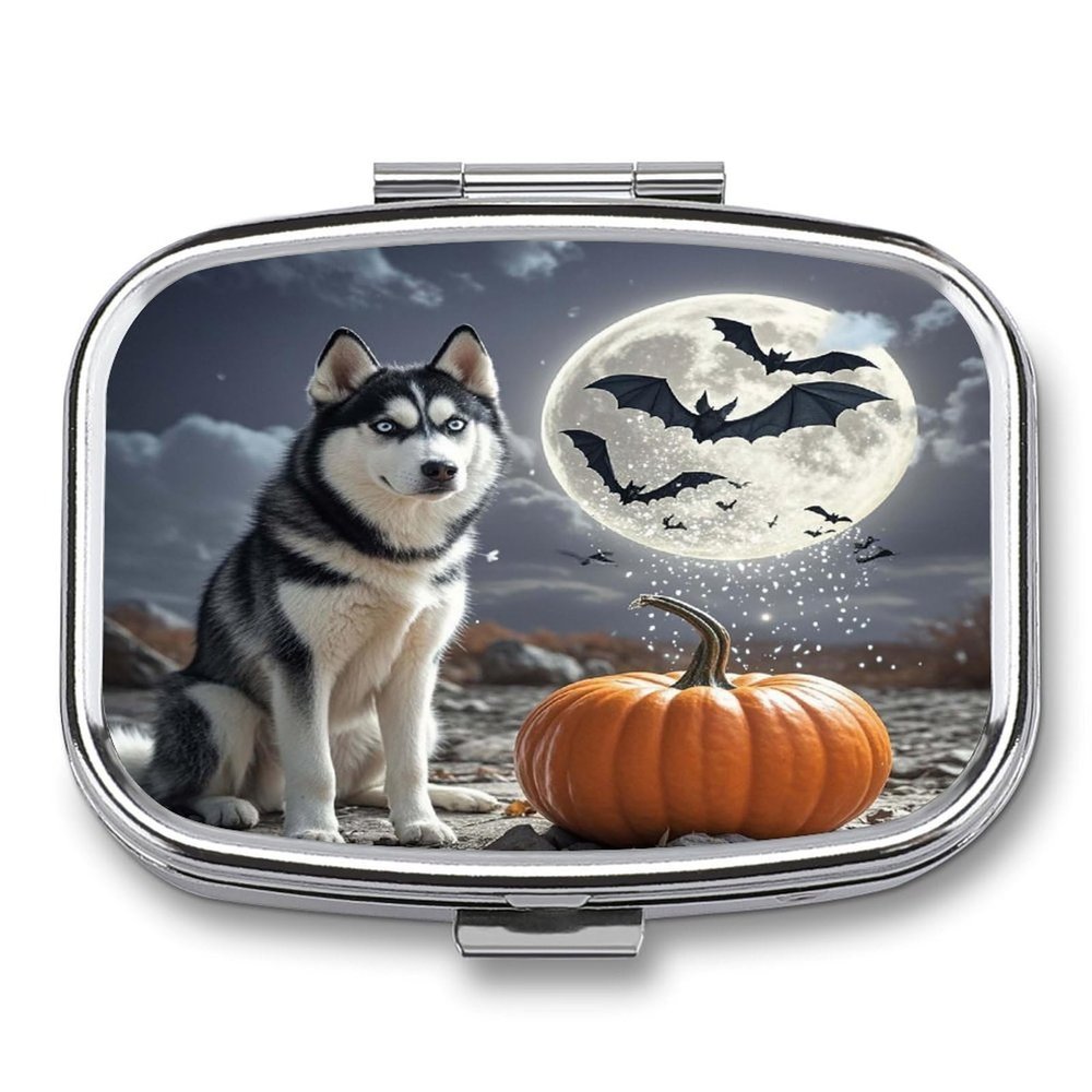 Animals in The MoonlightMetal Pill Box 3-Compartment Portable Medication Boxs Compact Pill Case for Travel Vitamins Pill Organizer Daily Medication Storage Box