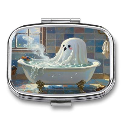 Halloween PaintingMetal Pill Box 3-Compartment Portable Medication Boxs Compact Pill Case for Travel Vitamins Pill Organizer Daily Medication Storage Box