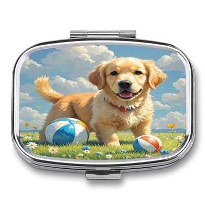 Dogs PlayingMetal Pill Box 3-Compartment Portable Medication Boxs Compact Pill Case for Travel Vitamins Pill Organizer Daily Medication Storage Box