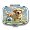 Dogs PlayingMetal Pill Box 3-Compartment Portable Medication Boxs Compact Pill Case for Travel Vitamins Pill Organizer Daily Medication Storage Box view 1