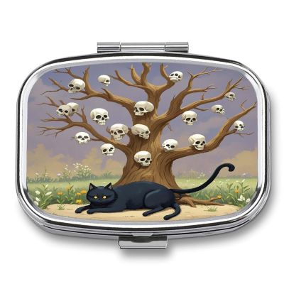 Skull TreeMetal Pill Box 3-Compartment Portable Medication Boxs Compact Pill Case for Travel Vitamins Pill Organizer Daily Medication Storage Box