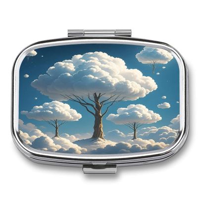 Tree CloudsMetal Pill Box 3-Compartment Portable Medication Boxs Compact Pill Case for Travel Vitamins Pill Organizer Daily Medication Storage Box