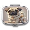 Cartoon PugMetal Pill Box 3-Compartment Portable Medication Boxs Compact Pill Case for Travel Vitamins Pill Organizer Daily Medication Storage Box view 1