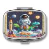 Funny Astronaut Dinosaur RocketMetal Pill Box 3-Compartment Portable Medication Boxs Compact Pill Case for Travel Vitamins Pill Organizer Daily Medication Storage Box view 1