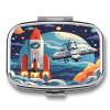 Rocket Clipart Space ShipMetal Pill Box 3-Compartment Portable Medication Boxs Compact Pill Case for Travel Vitamins Pill Organizer Daily Medication Storage Box view 1