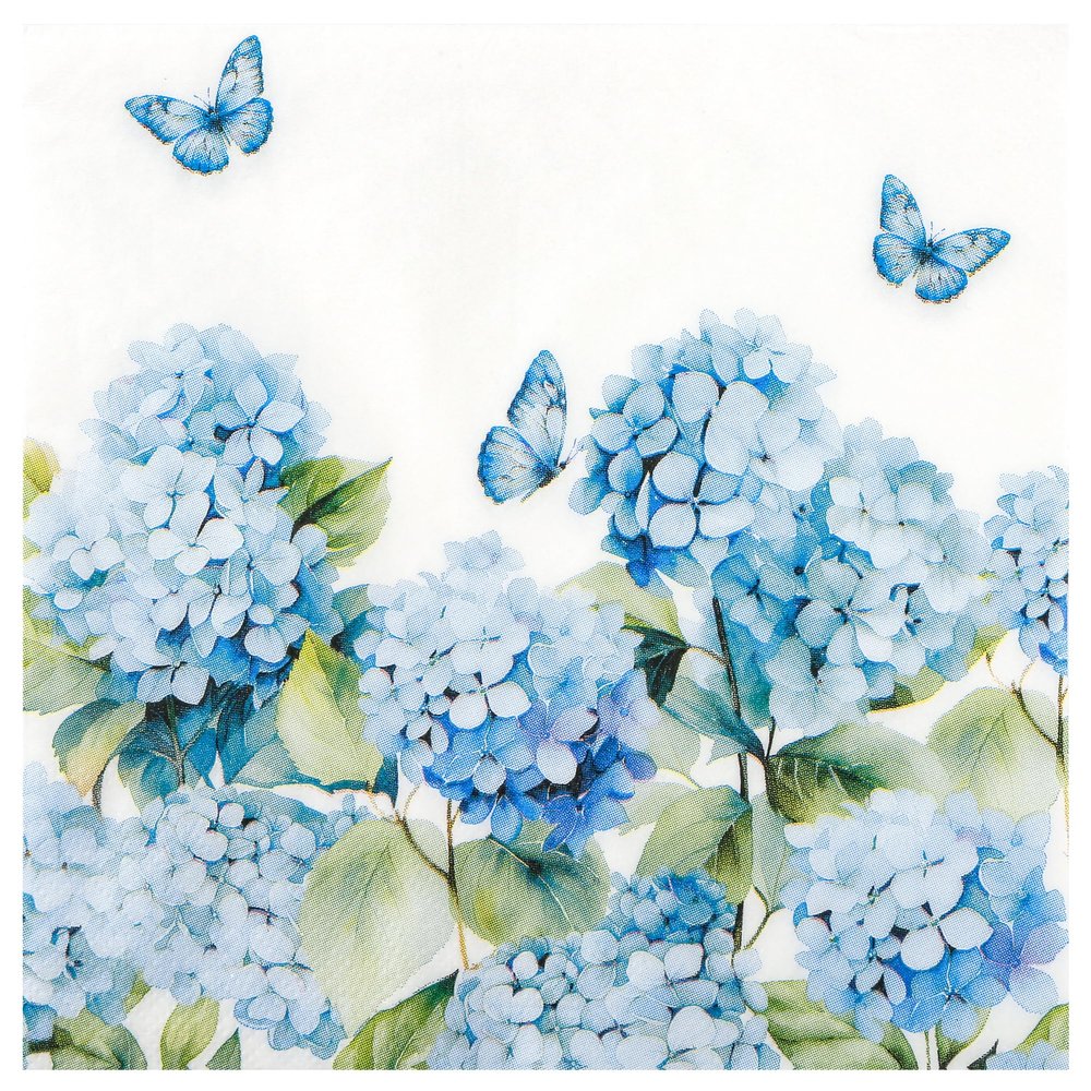 100 Pcs Hydrangea Floral Paper Napkins Blue Floral Butterfly Disposable Party Napkin 6.5" Luncheon Flower Hand Towel for Spring Summer Birthday Wedding Party Supplies (Hydrangea)