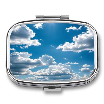 Blue SkyMetal Pill Box 3-Compartment Portable Medication Boxs Compact Pill Case for Travel Vitamins Pill Organizer Daily Medication Storage Box