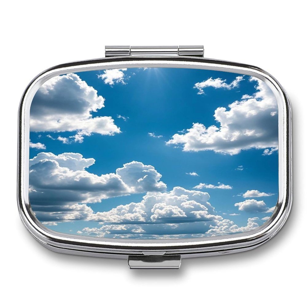 Blue SkyMetal Pill Box 3-Compartment Portable Medication Boxs Compact Pill Case for Travel Vitamins Pill Organizer Daily Medication Storage Box