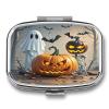 Cute Ghost Pumpkin LanternMetal Pill Box 3-Compartment Portable Medication Boxs Compact Pill Case for Travel Vitamins Pill Organizer Daily Medication Storage Box view 1