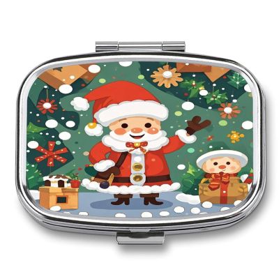 Christmas SpiritMetal Pill Box 3-Compartment Portable Medication Boxs Compact Pill Case for Travel Vitamins Pill Organizer Daily Medication Storage Box