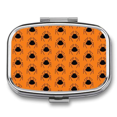 Black Spider PatternMetal Pill Box 3-Compartment Portable Medication Boxs Compact Pill Case for Travel Vitamins Pill Organizer Daily Medication Storage Box