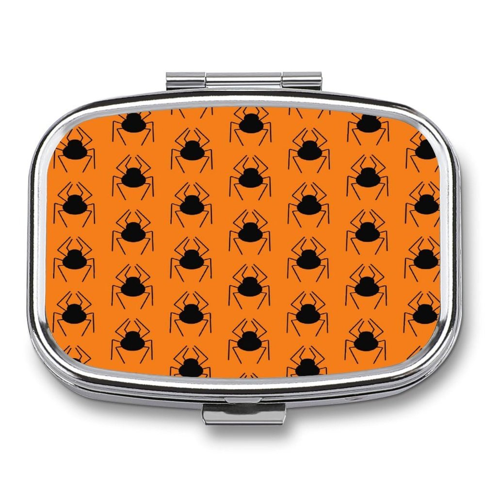 Black Spider PatternMetal Pill Box 3-Compartment Portable Medication Boxs Compact Pill Case for Travel Vitamins Pill Organizer Daily Medication Storage Box