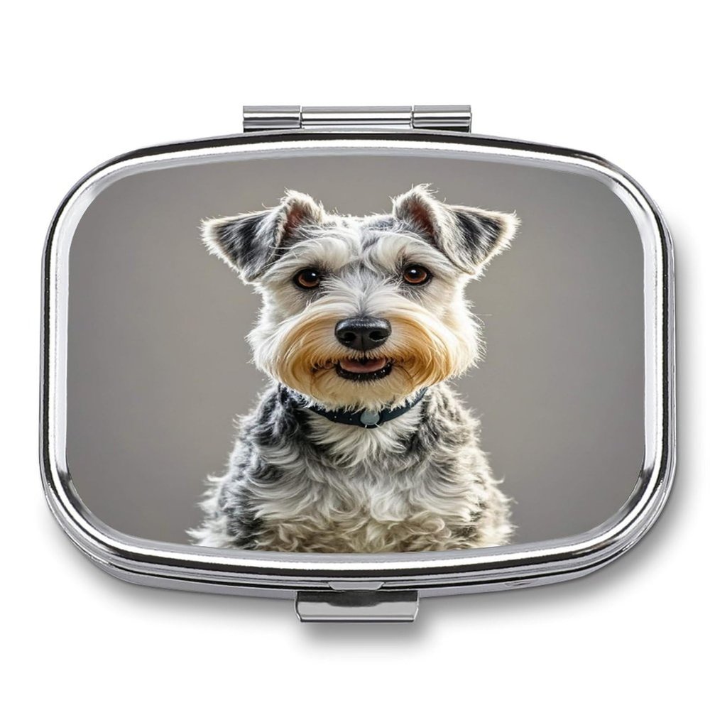 Animal Schnauzer DogMetal Pill Box 3-Compartment Portable Medication Boxs Compact Pill Case for Travel Vitamins Pill Organizer Daily Medication Storage Box