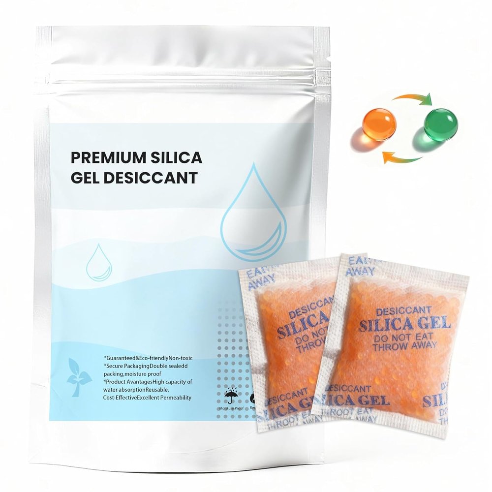 Hagfeg Color-Indicating Silica Gel Desiccant Packets 5 Gram (55 Pack) Food-Grade Premium Moisture Absorber, Re-Activatable Desiccant for Food Storage, Seeds, Electronics, and 3D Printing Supplies.