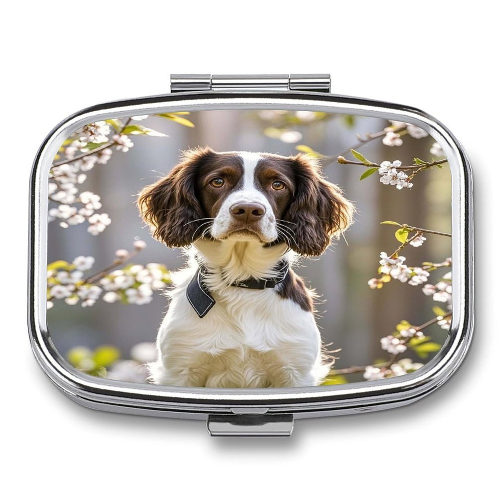 Cute Springer SpanielMetal Pill Box 3-Compartment Portable Medication Boxs Compact Pill Case for Travel Vitamins Pill Organizer Daily Medication Storage Box