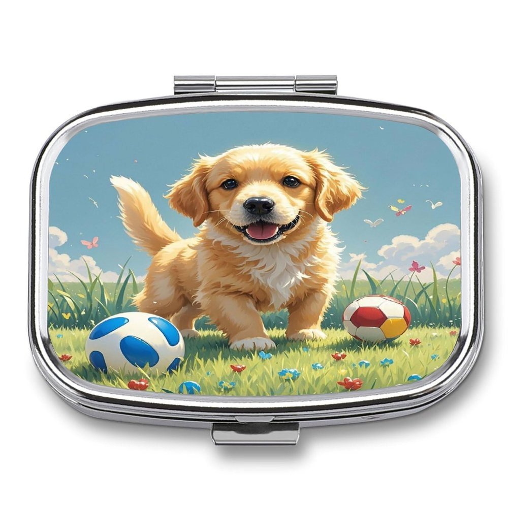 Lawn and DogMetal Pill Box 3-Compartment Portable Medication Boxs Compact Pill Case for Travel Vitamins Pill Organizer Daily Medication Storage Box
