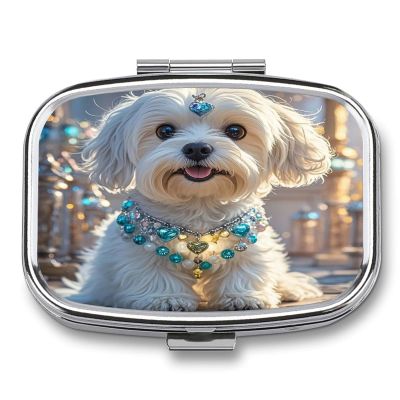 Lovely Maltese DogMetal Pill Box 3-Compartment Portable Medication Boxs Compact Pill Case for Travel Vitamins Pill Organizer Daily Medication Storage Box