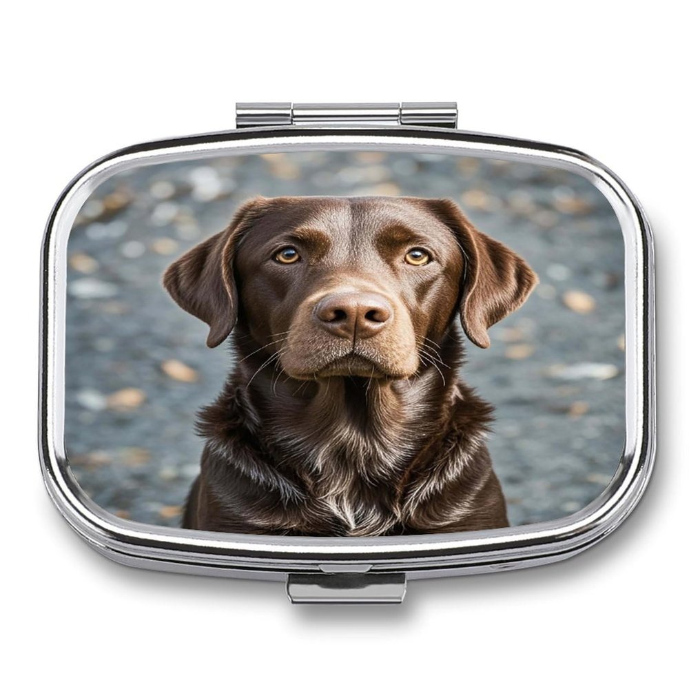 Brown Labrador RetrieverMetal Pill Box 3-Compartment Portable Medication Boxs Compact Pill Case for Travel Vitamins Pill Organizer Daily Medication Storage Box
