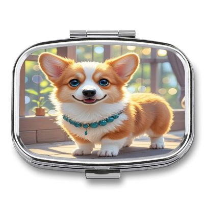 Cute Corgi Dog IllustrationMetal Pill Box 3-Compartment Portable Medication Boxs Compact Pill Case for Travel Vitamins Pill Organizer Daily Medication Storage Box