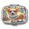 Cute Corgi Dog IllustrationMetal Pill Box 3-Compartment Portable Medication Boxs Compact Pill Case for Travel Vitamins Pill Organizer Daily Medication Storage Box view 1