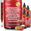 14-in-1 Berberine with Ceylon Cinnamon Supplement Liquid Drops, 1800mg + 30:1 Liposomal Tech with Cayenne Pepper Soursop Chromium Bitter Melon Turmeric Moringa Gymnema Glucomannan, GLP Support 4Bottle view 1