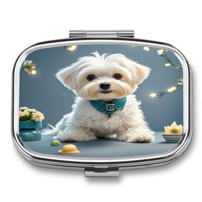 Lovely Maltese DogMetal Pill Box 3-Compartment Portable Medication Boxs Compact Pill Case for Travel Vitamins Pill Organizer Daily Medication Storage Box