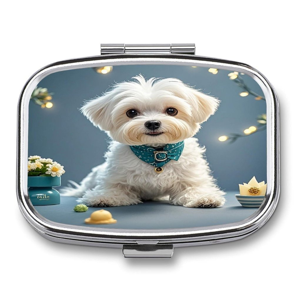 Lovely Maltese DogMetal Pill Box 3-Compartment Portable Medication Boxs Compact Pill Case for Travel Vitamins Pill Organizer Daily Medication Storage Box