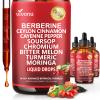 14-in-1 Berberine with Ceylon Cinnamon Supplement Liquid Drops, 1800mg + 30:1 Liposomal Tech with Cayenne Pepper Soursop Chromium Bitter Melon Turmeric Moringa Gymnema Glucomannan, GLP Support 3Bottle
