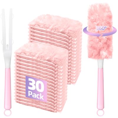 30 Count Duster Refills Compatible with Swiffer Handle, 360 Multi-Surface Duster Refills with 1 Handle, Dusters with 5X Microfibers for Cleaning Home, Furniture, Electronics, Office, Blinds