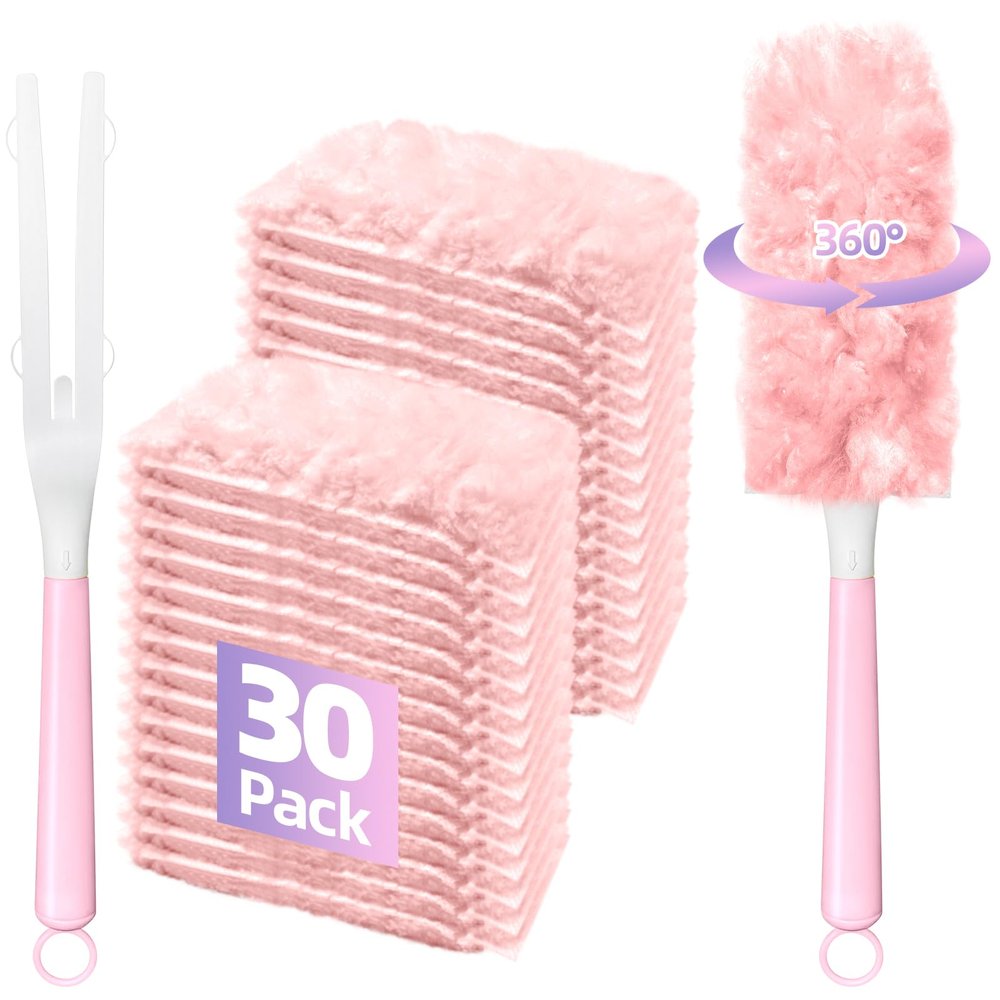 30 Count Duster Refills Compatible with Swiffer Handle, 360 Multi-Surface Duster Refills with 1 Handle, Dusters with 5X Microfibers for Cleaning Home, Furniture, Electronics, Office, Blinds