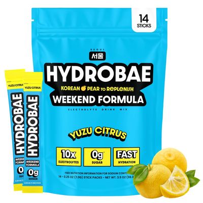 CLOOP HYDROBAE High Sodium Electrolyte Powder Drink Mix - Yuzu Citrus | Fast Hydration Packets | Zero Sugar | 3,439mg Electrolytes | with Korean Pear, L-Theanine, Ginger | Made in Korea | 30 Servings