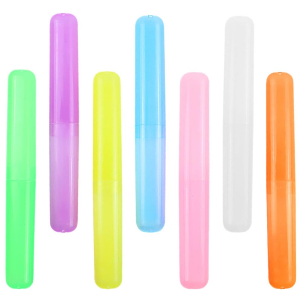 Hemobllo 7Pcs Portable Plastic Toothbrush Cases Travel Toothpaste Storage Box Small Toothbrush Containers for Bathroom School Camping with Protective Covers