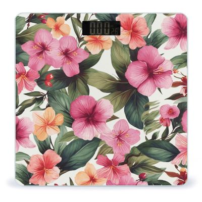 Hawaiian Flower Print Digital Bathroom Scale for Body Weight Weighing Scale with Backlit LCD Display High Precision Measurements & Measures Weight Up to 180kg