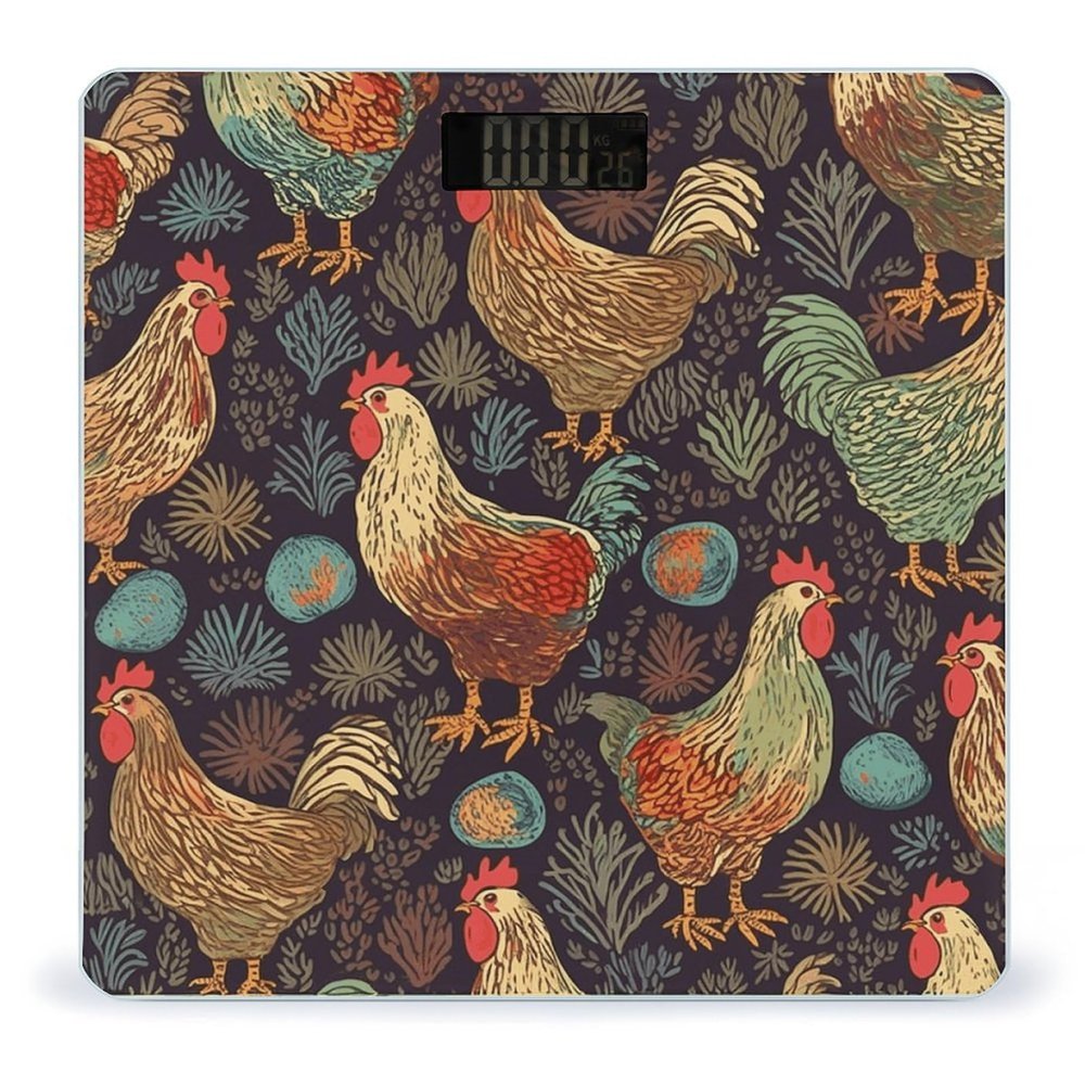 Chicken Print Digital Bathroom Scale for Body Weight Weighing Scale with Backlit LCD Display High Precision Measurements & Measures Weight Up to 180kg