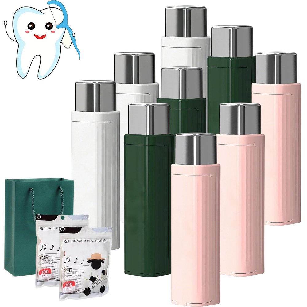 2026 Upgrade Portable Floss Dispenser, Automatic Dental Floss Picks Case with 100 PC Refillable, Flosses Dispenser Refillable, Flosses Pick Box for Dating Travel Home Hotels, Easy to Use (9PC)