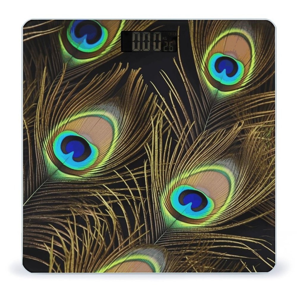 Peacock Feathers Digital Bathroom Scale for Body Weight Weighing Scale with Backlit LCD Display High Precision Measurements & Measures Weight Up to 180kg